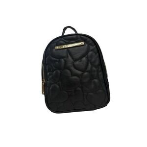 Betsey Johnson Small Black Quilted Heart Backpack